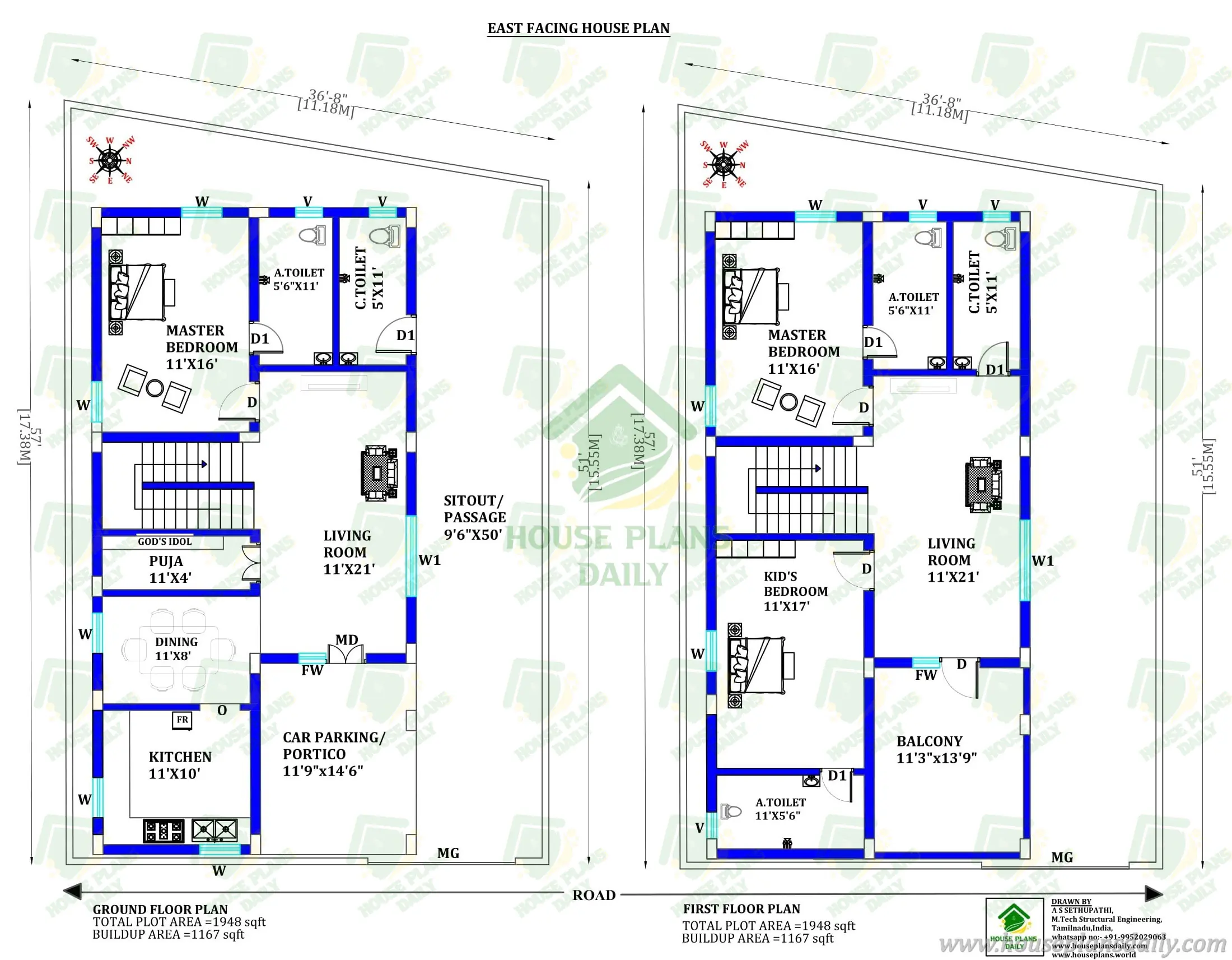 EAST FACING DUPLEX HOUSE PLAN | MODERN HOUSE PLAN WITH ELEVATION ...
