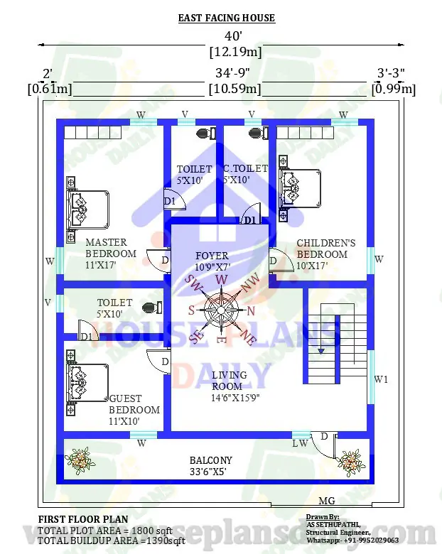 East facing duplex house plans| 5bhk home design