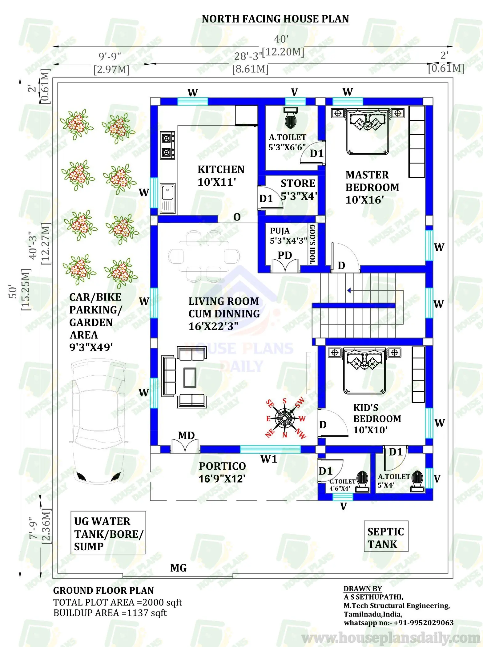 Plan for North Facing House As Per Vastu | House Design with Car Parking