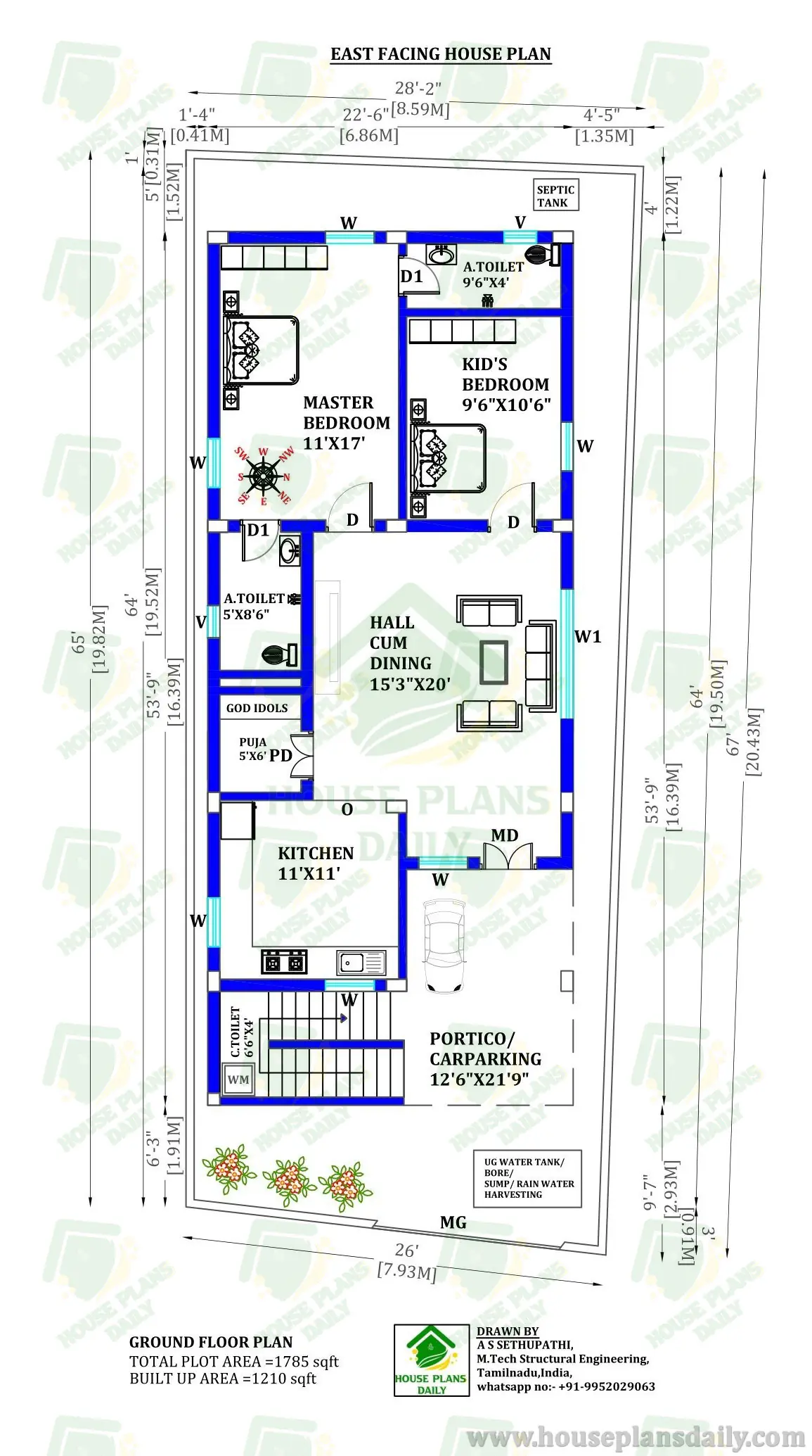 Car Parking House Design | 2 bhk House Plans with Vastu East Facing