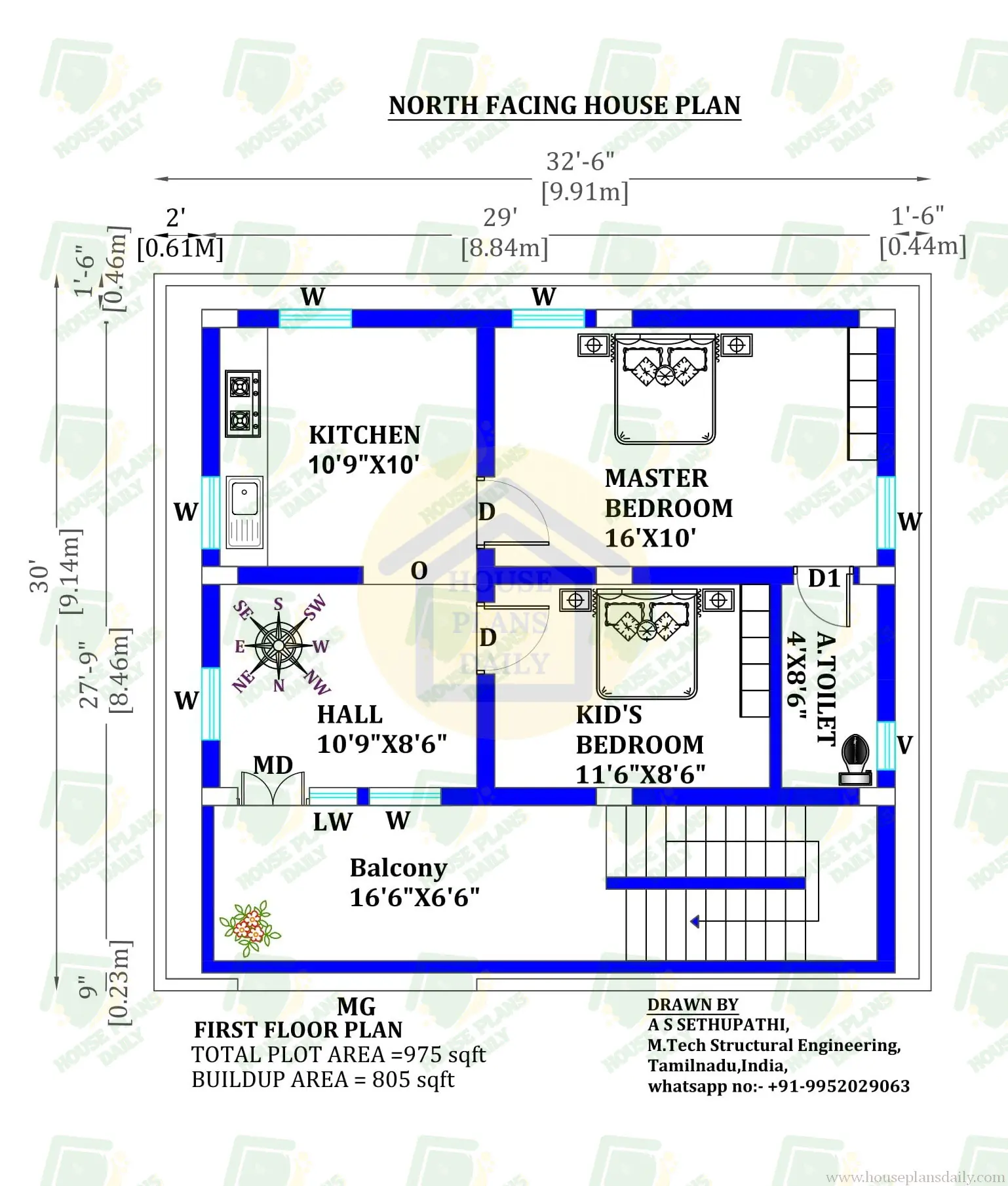 North Facing House Plans As Per Vastu| 33x30 Modern Design