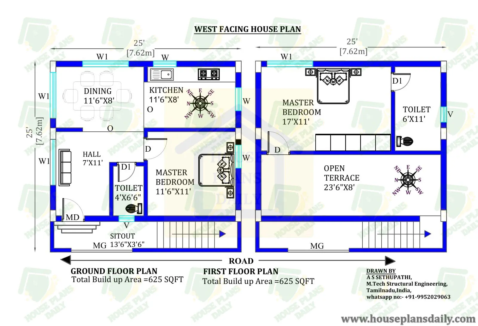 25x25 West Facing Vastu Home Design