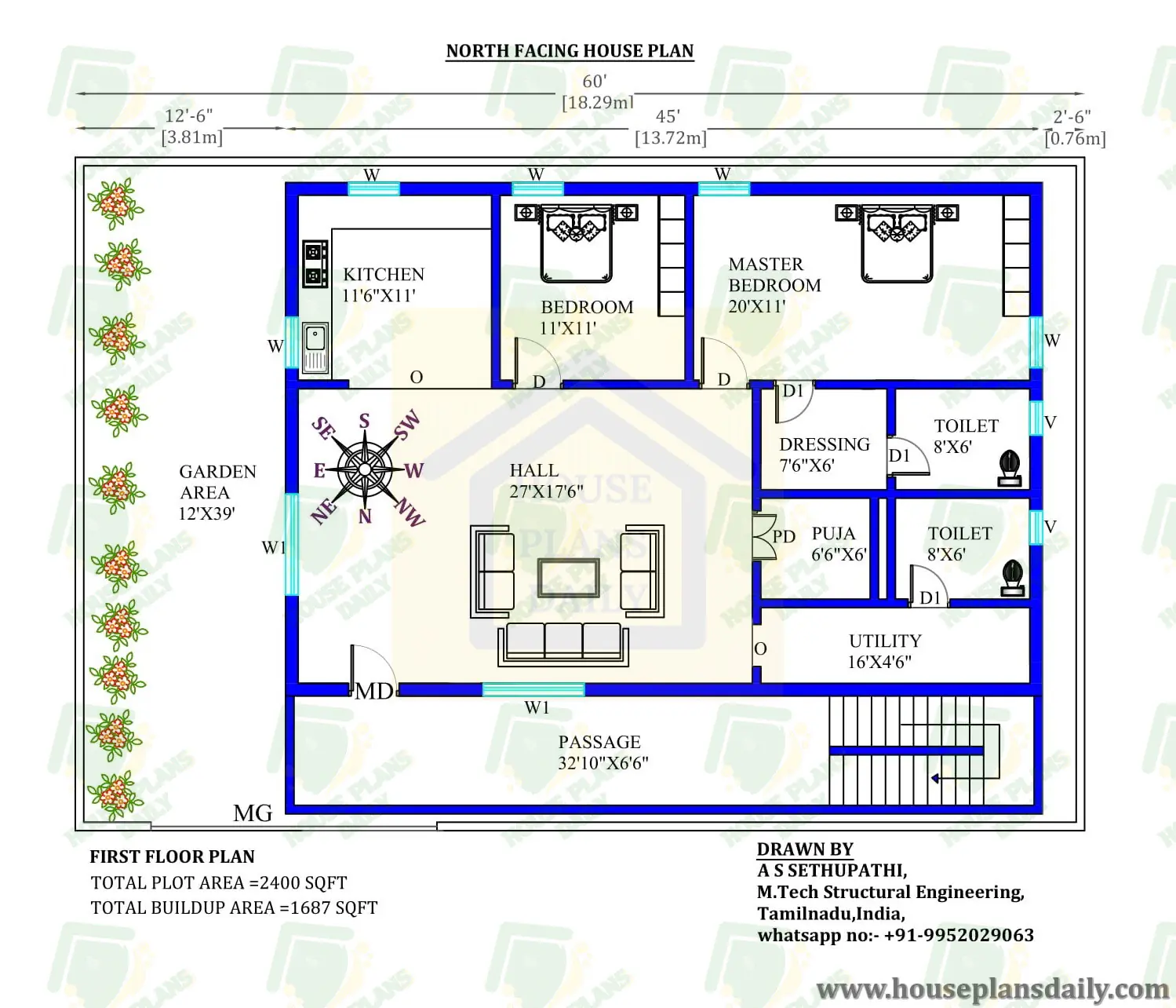 60x40 North Facing Floor Plan