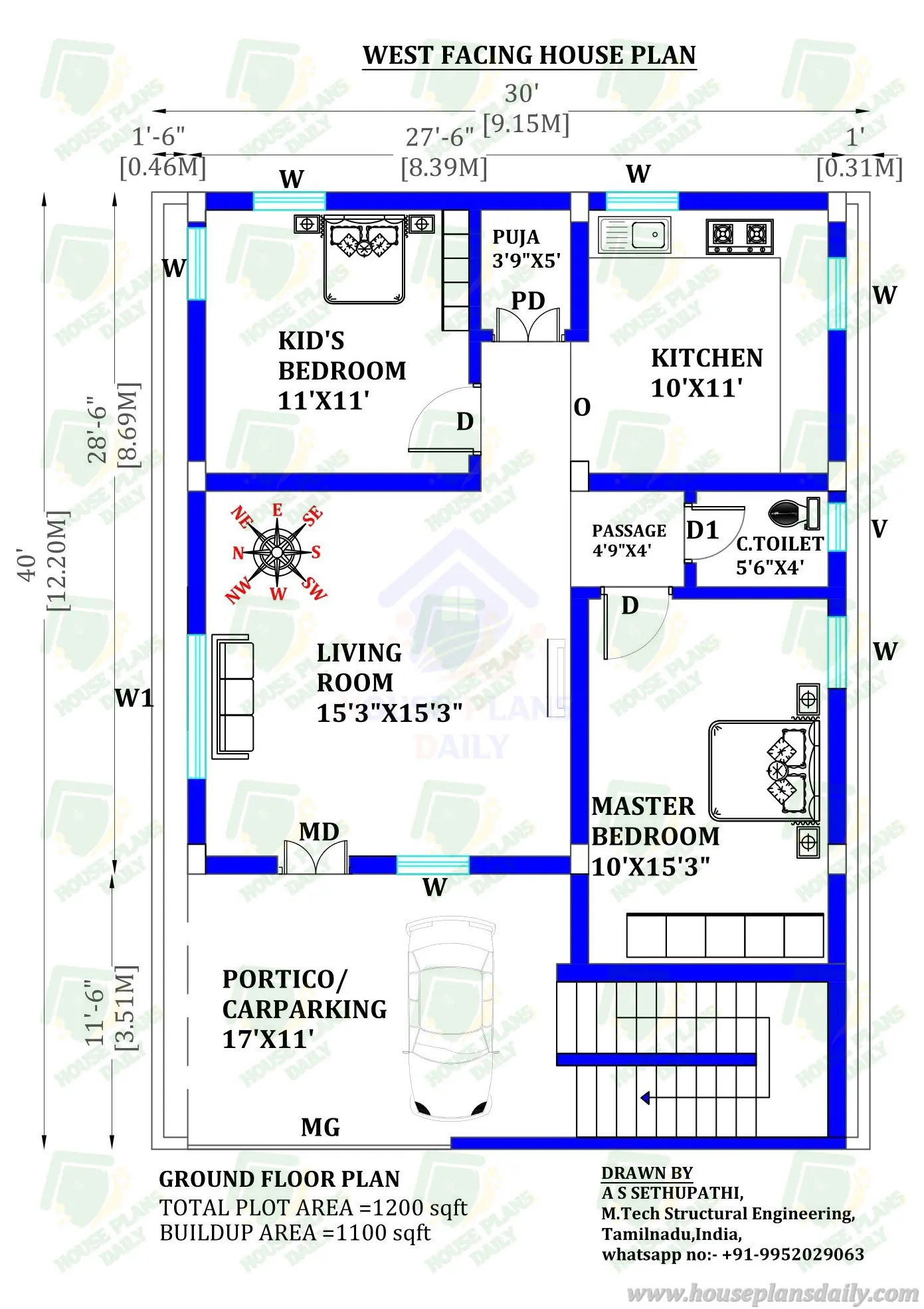 West Facing House Vastu Plan 30x40 | West Face House | Vastu Homes