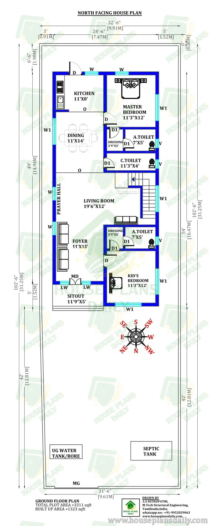 North Facing 2BHK Ground Floor House Plan | Ground Floor Plan ...