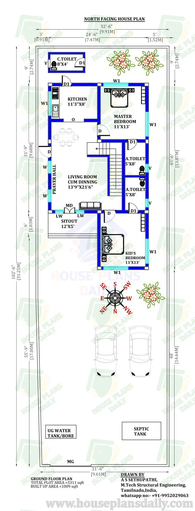 Plan for 4BHK House | 4 Bedroom House Plans | 1000 Sq ft House Plan