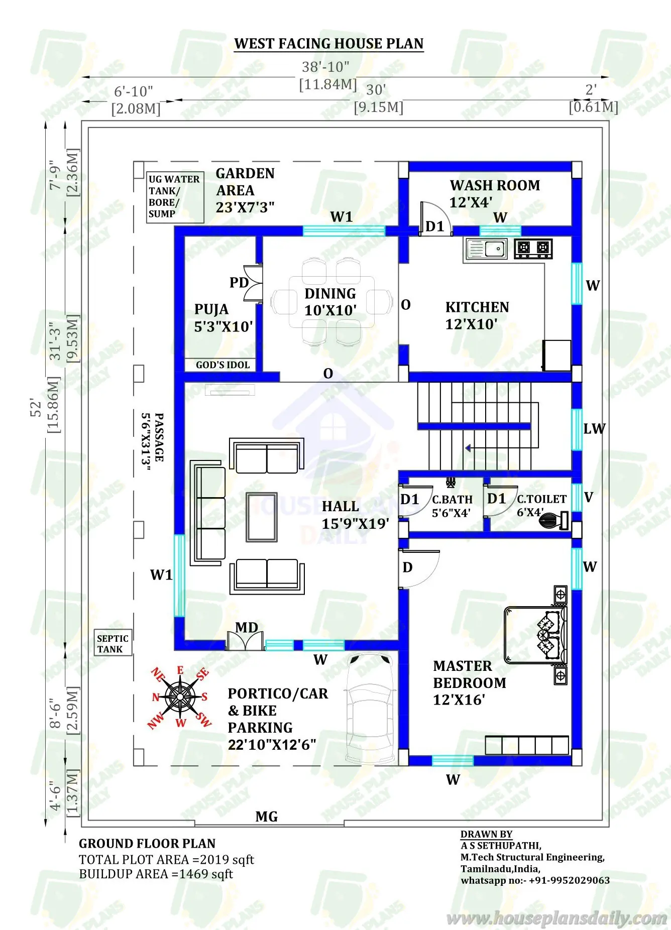 West Facing Vastu Plan | 3bhk West Facing House Plan | 3bhk house plan duplex