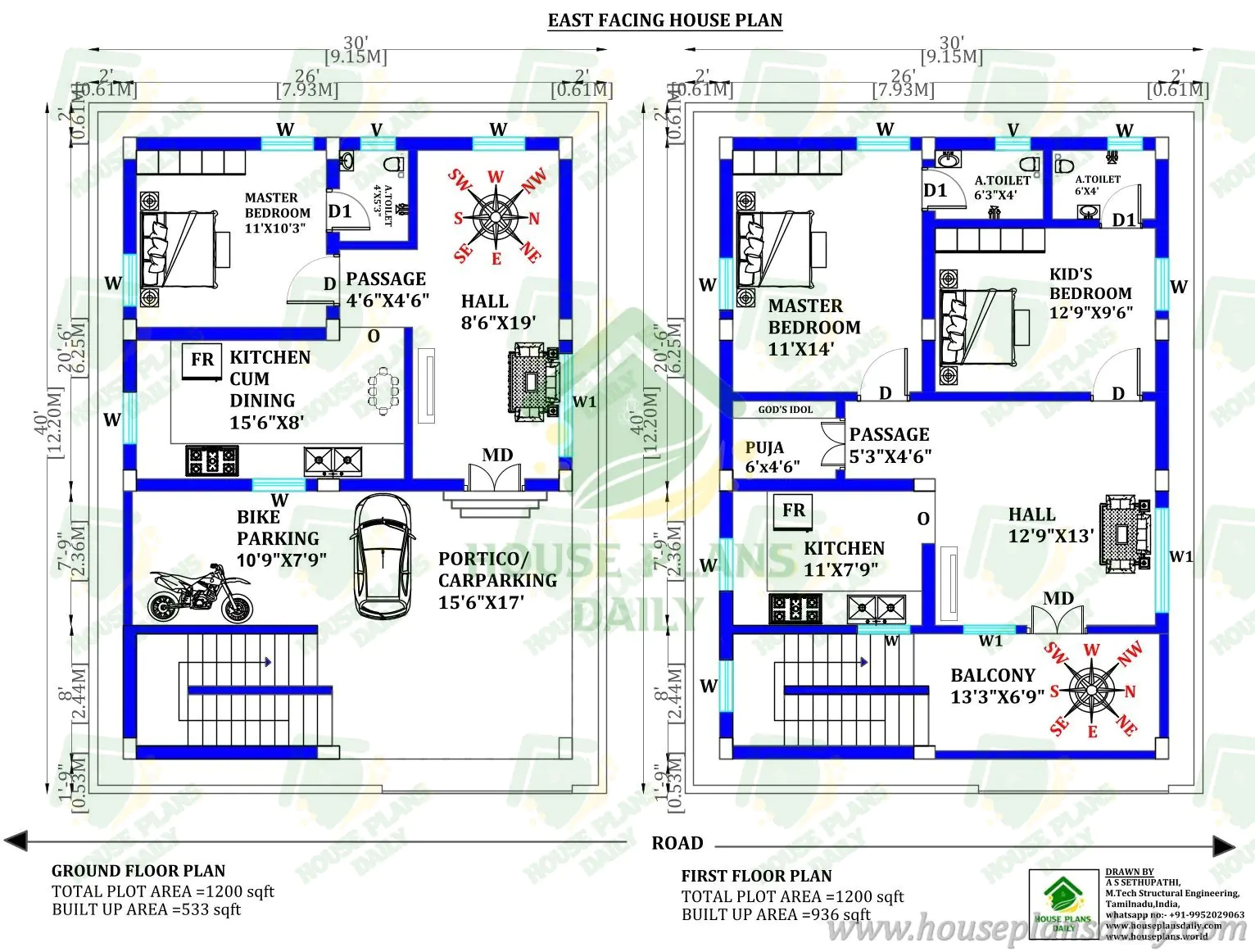 30x40 East Facing House Plan | 1200 Sqft East Facing House Plan ...