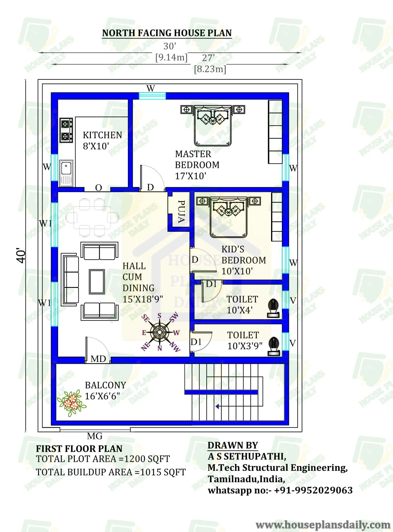 30x40 North Facing House Plan